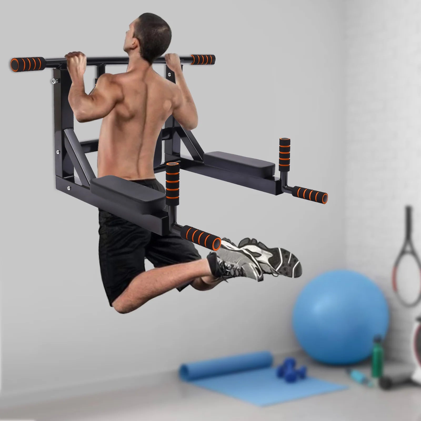 Wall-mount Pull Up Bar Chin Up Bar Multifunctional Dip Station for Indoor Gym Workout Training Equipment Fitness Dip Stand